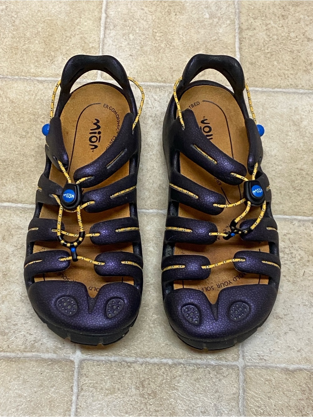 Mion Keen Sandal Fisherman-Style Sport Sandals in Dark Purple with Yellow Accent